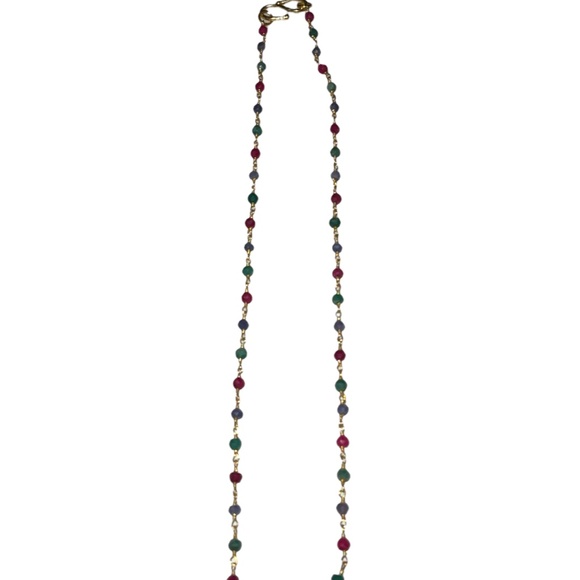 Genuine Ruby, Emerald, and Sapphire 18 inch Strand Necklace - Picture 2 of 3